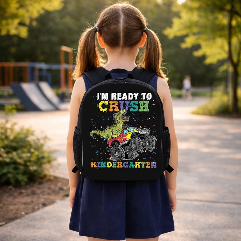 Crush Kindergarten Dino Monster Truck Backpack - Back To School Fun Custom Backpack