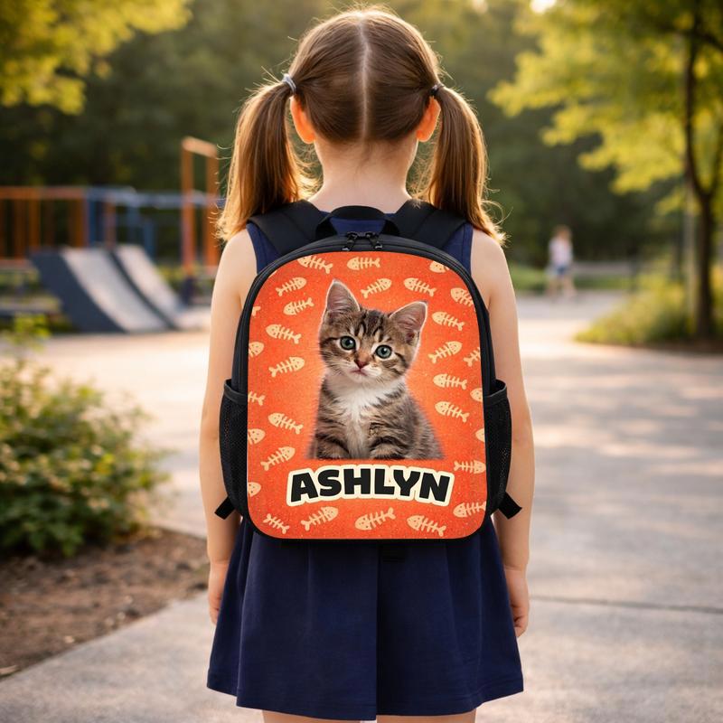 Custom Cat Portrait - Fish Bones Background Custom Backpack Custom Cat Portrait - Fish Bones Background Custom Backpack