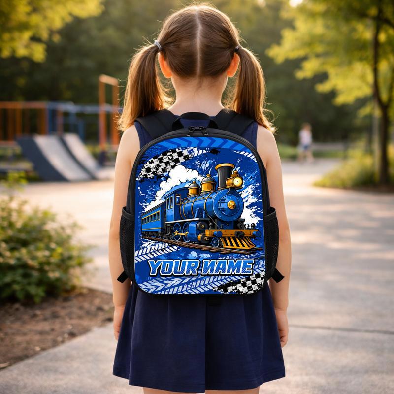 Custom Name Train Backpack - Cool Blue Train School Design Custom Backpack Custom Name Train Backpack - Cool Blue Train School Design Custom Backpack