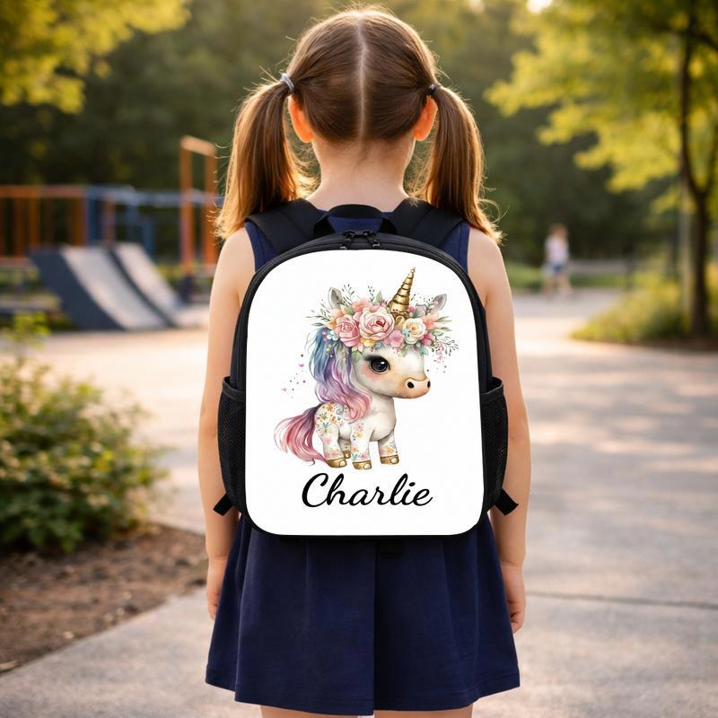 Custom Name Unicorn Floral Backpack - Cute Kids School Bag Custom Backpack