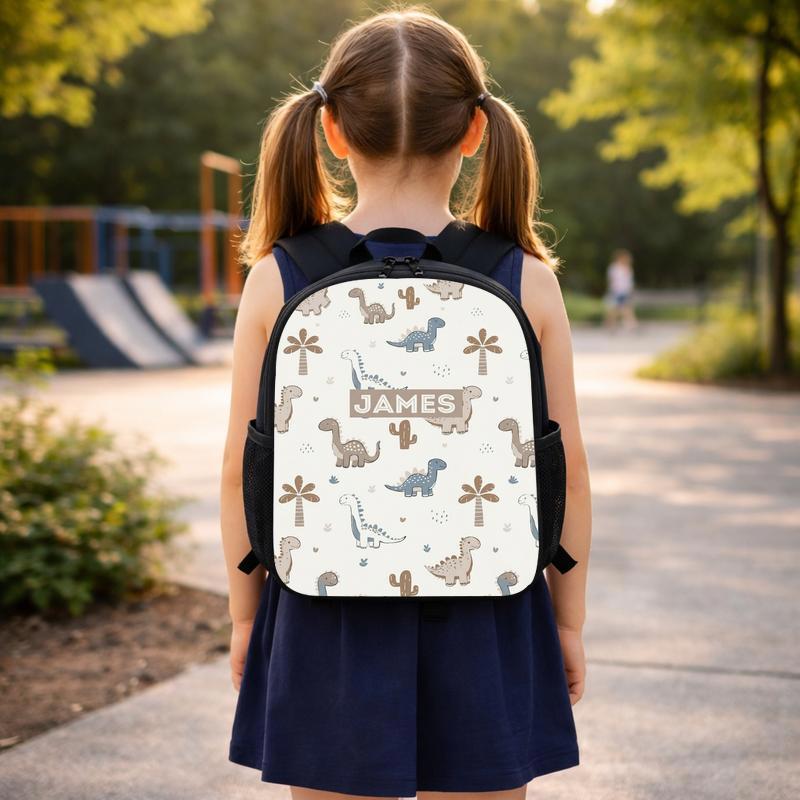 Cute Dinosaur Pattern Backpack With Name - Kids School Look Custom Backpack Cute Dinosaur Pattern Backpack With Name - Kids School Look Custom Backpack