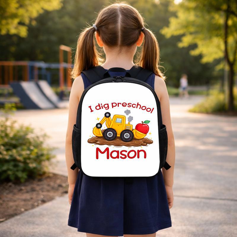 Cute Personalized Excavator Backpack For Kids - I Dig Preschool Custom Backpack Cute Personalized Excavator Backpack For Kids - I Dig Preschool Custom Backpack