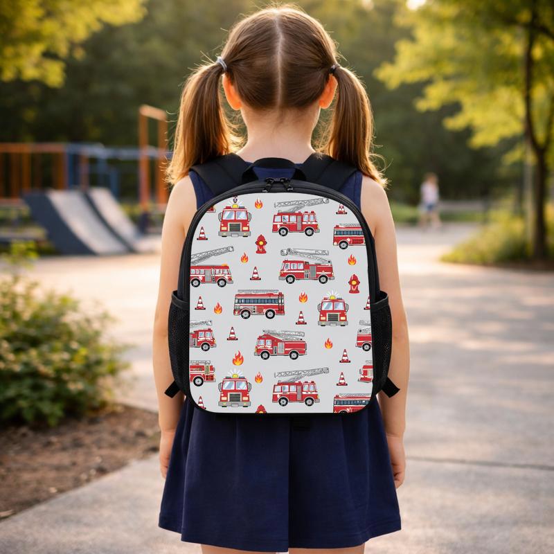 Fire Truck Pattern Backpack - Kids Firefighter Back To School Custom Backpack Fire Truck Pattern Backpack - Kids Firefighter Back To School Custom Backpack