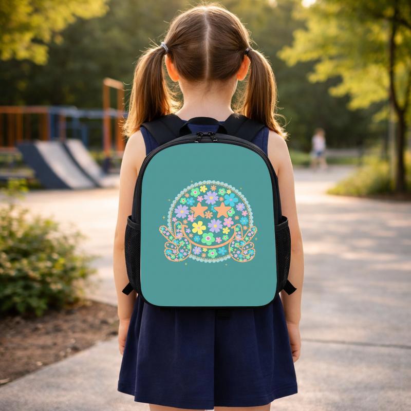Floral Smiley Backpack - Cute Retro Kids School Bag Custom Backpack