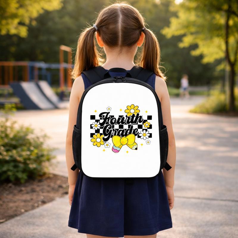 Fourth Grade Daisy Bow Checkerboard - Cute Kids Backpack Custom Backpack