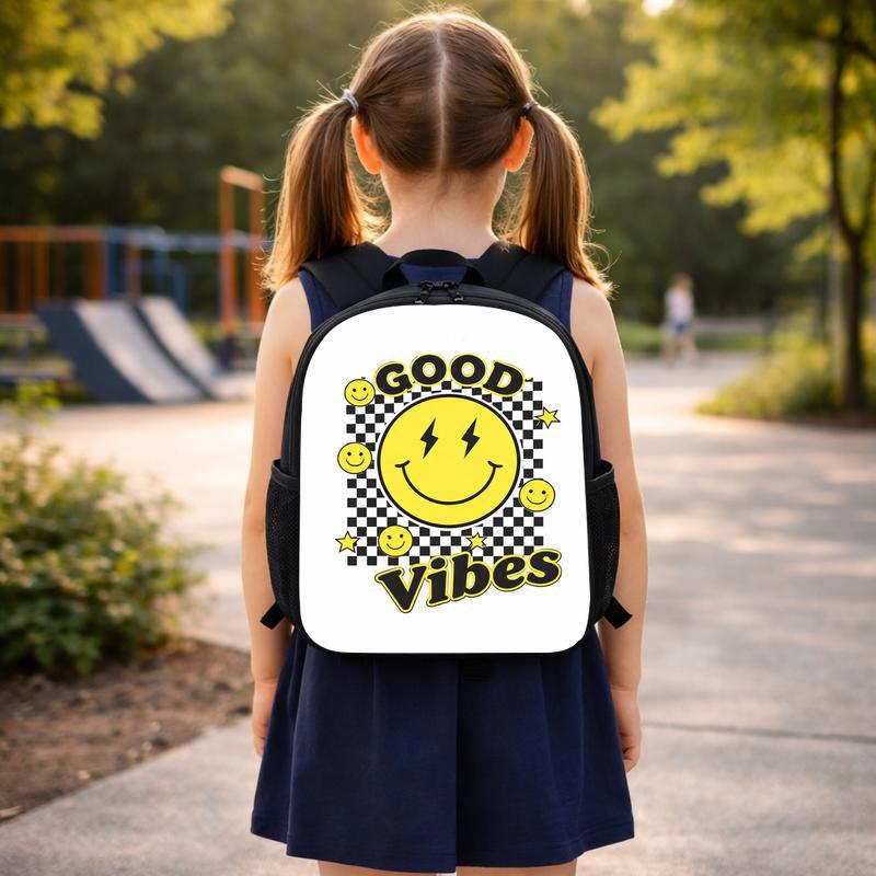 Good Vibes Smiley Backpack - Retro Back To School Kids Custom Backpack