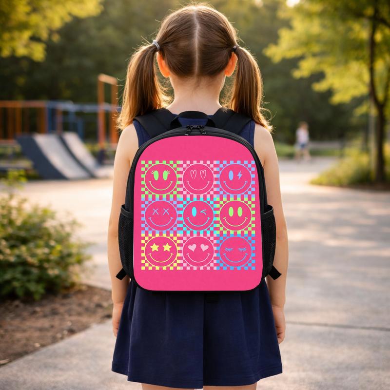 Groovy Smiley Pattern Backpack - Cute School Bag For Kids Custom Backpack Groovy Smiley Pattern Backpack - Cute School Bag For Kids Custom Backpack