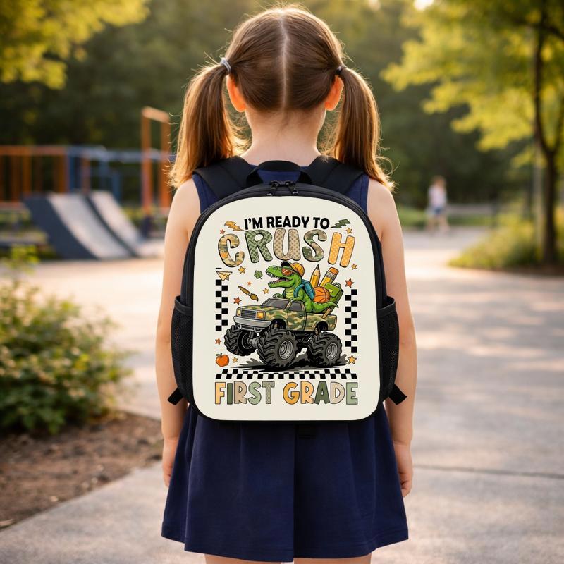 I'm Ready To Crush First Grade - Monster Truck Dino Boy Backpack Custom Backpack