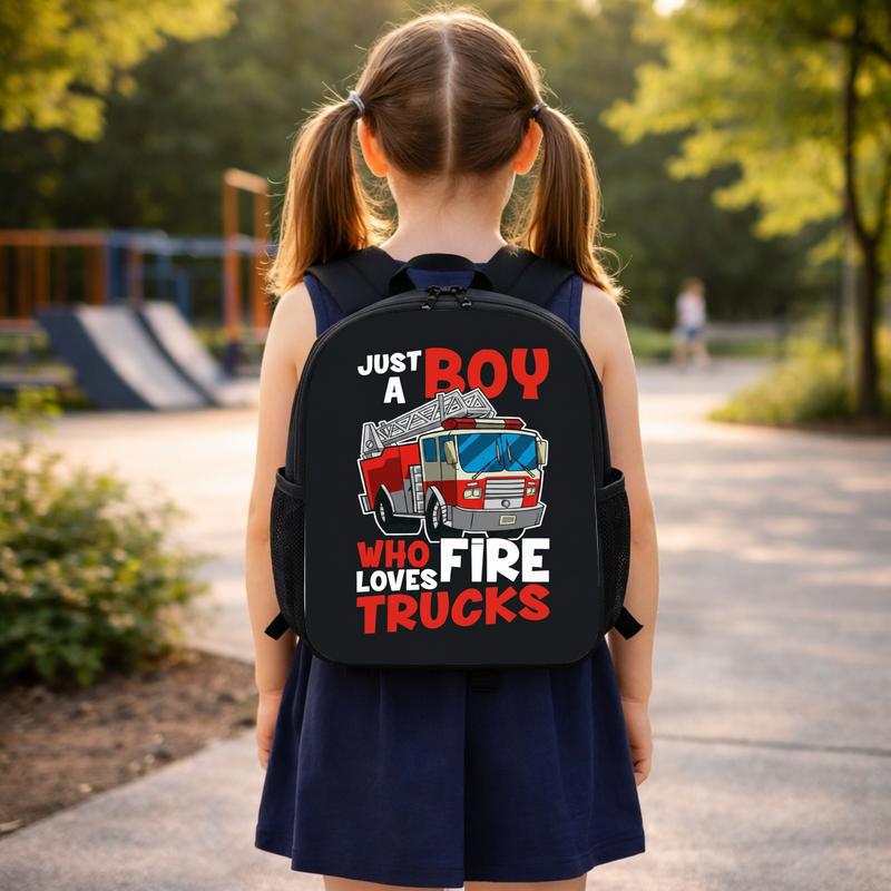 Kids Firefighter Backpack - Just A Boy Fire Truck Design Custom Backpack Kids Firefighter Backpack - Just A Boy Fire Truck Design Custom Backpack