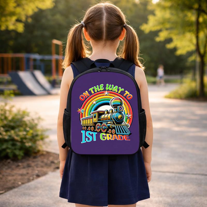 Kids Train Backpack - First Grade Rainbow Train Back To School Custom Backpack Kids Train Backpack - First Grade Rainbow Train Back To School Custom Backpack