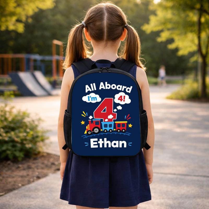 Personalized Train Backpack - All Aboard I'm 4 Boy Custom Backpack Personalized Train Backpack - All Aboard I'm 4 Boy Custom Backpack
