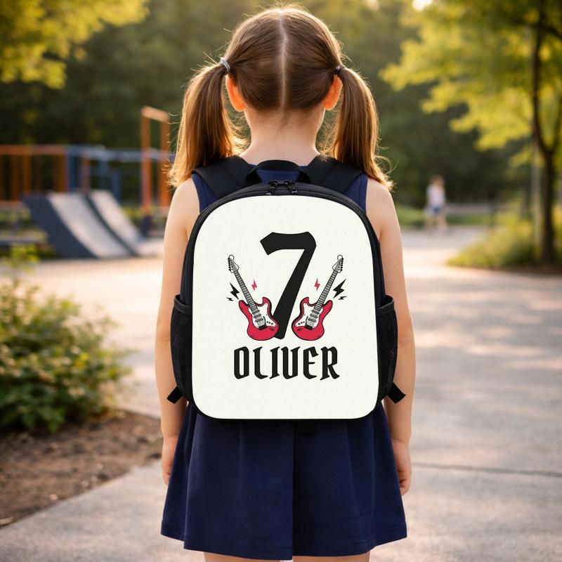 Rock Guitar Kids Backpack With Name & Age Design Custom Backpack