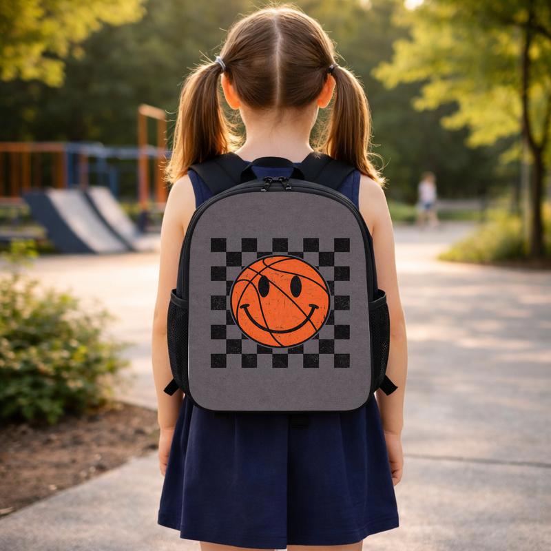 Smiley Basketball Backpack - Back To School Retro Checker Style Custom Backpack Smiley Basketball Backpack - Back To School Retro Checker Style Custom Backpack