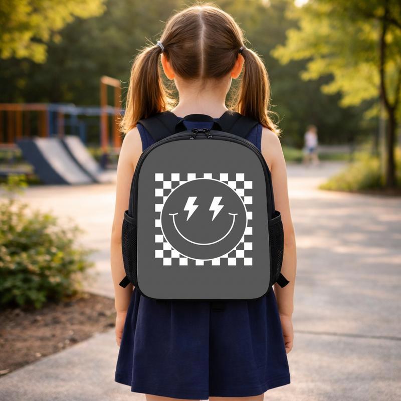 Smiley Lightning Face Checkerboard - Trendy Kids Backpack Custom Backpack