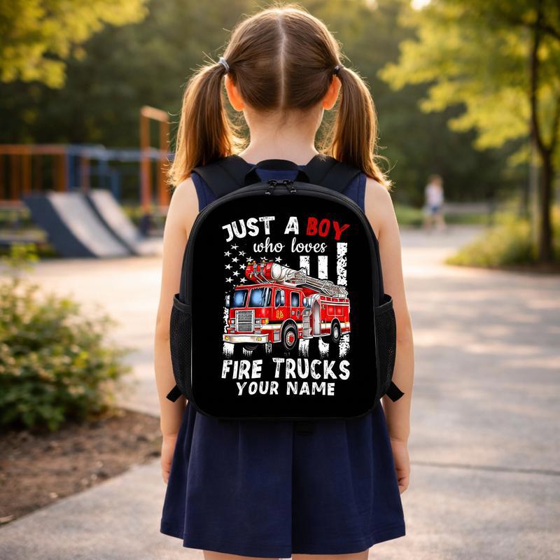USA Flag Fire Truck Backpack For Kids - Boy Who Loves Fire Trucks Custom Backpack USA Flag Fire Truck Backpack For Kids - Boy Who Loves Fire Trucks Custom Backpack