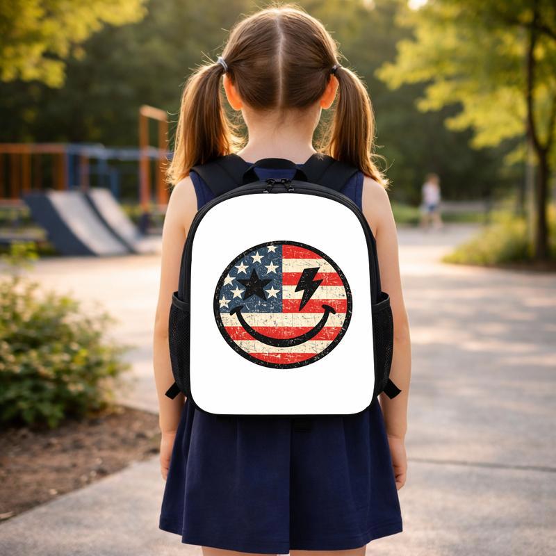 USA Smiley Face Backpack - Patriotic School Style Kids Custom Backpack USA Smiley Face Backpack - Patriotic School Style Kids Custom Backpack