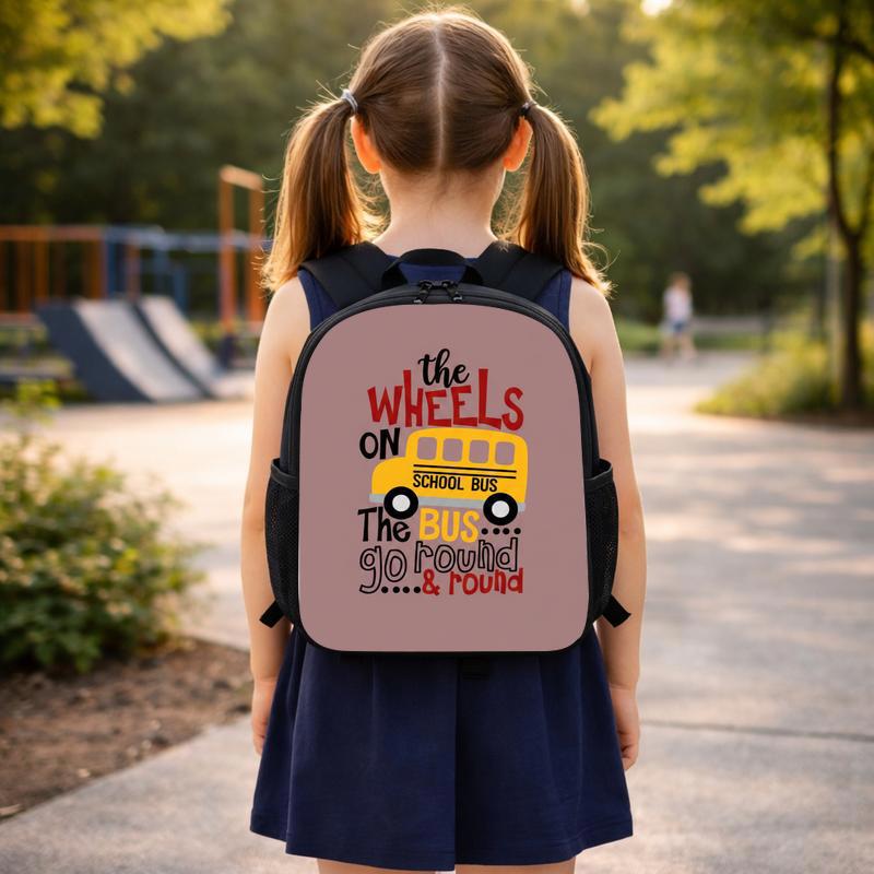 Wheels On The Bus Backpack - Cute Kids School Style Custom Backpack
