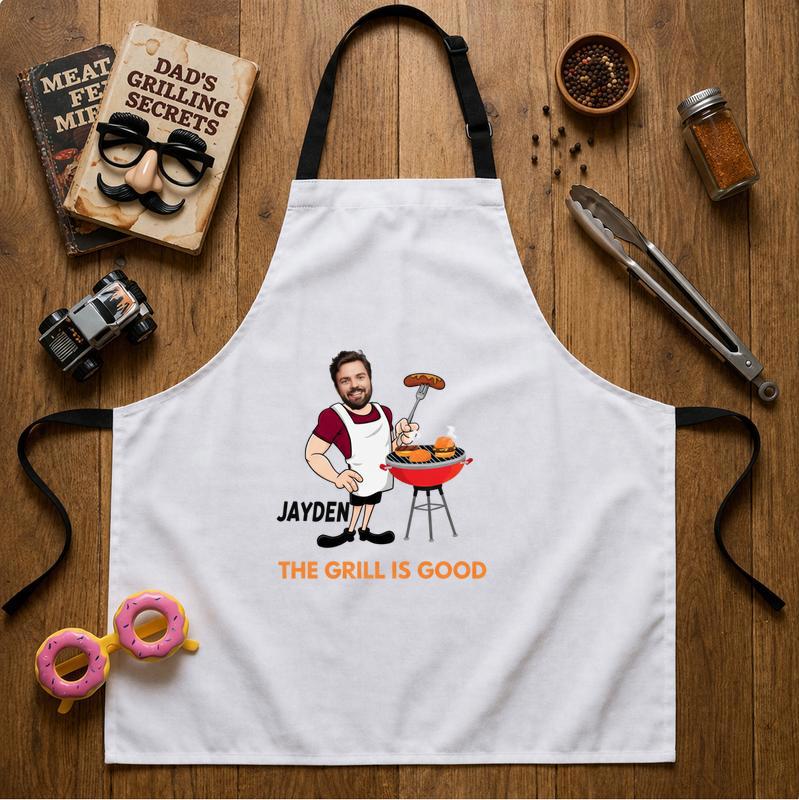 Funny Master the Grill - Personalized Photo Apron for Dad