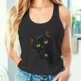 こっそり猫 物陰からじっと見つめる黒猫デザイン 長袖tシャツ タンクトップ