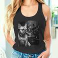 フレンチブルドッグ 喫煙犬 ライター モノクロアート 長袖tシャツ タンクトップ