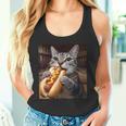 面白い猫を食べるホットドッグtシャツ リアルなタビーキャットフード ユーモア タンクトップ