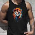 Strong Regal Lion Magestic Lion クールカラフルライオンステンシル タンクトップ 彼への贈り物