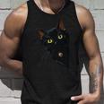 こっそり猫 物陰からじっと見つめる黒猫デザイン 長袖tシャツ タンクトップ 彼への贈り物