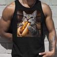 面白い猫を食べるホットドッグtシャツ リアルなタビーキャットフード ユーモア タンクトップ 彼への贈り物
