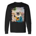 アロハ ハワイアン 犬 パグ ウクレレ ビーチ ファニー 長袖Tシャツ ギフトのアイデア