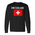 スイス国旗 スイス国地図フラッグ 長袖Tシャツ ギフトのアイデア