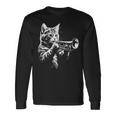 トランペットを奏でる猫 ヴィンテージ ジャズ ミュージシャン トランペッター 長袖Tシャツ ギフトのアイデア