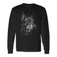 ドーベルマン 喫煙 タバコ 犬 ヴィンテージ ドーベルマン 面白い ミーム 長袖Tシャツ ギフトのアイデア