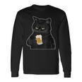 ビールを持っている黒猫 ヴィンテージ おもしろい ビール&猫好き 長袖Tシャツ ギフトのアイデア