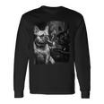 フレンチブルドッグ 喫煙犬 ライター モノクロアート 長袖tシャツ 長袖Tシャツ ギフトのアイデア