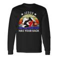 ブラジリアン柔術 Jesus Has Your Back 長袖Tシャツ ギフトのアイデア