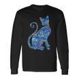ブルー ペイズリーキャット 長袖Tシャツ ギフトのアイデア