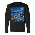 ペンブローク ウェールズ コーギー 犬 星月夜 ビーチ アートワーク 長袖Tシャツ ギフトのアイデア