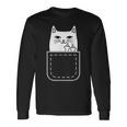 中指 猫 ポケット 面白い 漫画 猫 ホワイト プレミアム 長袖Tシャツ ギフトのアイデア