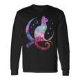 美しい宇宙星雲銀河猫のシルエット 長袖Tシャツ ギフトのアイデア