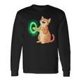 背中にポータル中指を持ついたずらな猫コスチューム。 長袖Tシャツ ギフトのアイデア