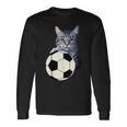 面白い猫サッカーボールグラフィック子猫のスポーツ愛好家のコスチューム 長袖Tシャツ ギフトのアイデア