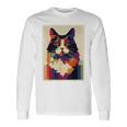 カラフル メインクーン 猫 芸術的 猫 動物 幾何学 アート 長袖Tシャツ ギフトのアイデア