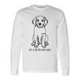 ゴールデンレトリバー シルエット ラインアート 犬と暮らす幸せ メッセージデザイン 長袖Tシャツ ギフトのアイデア