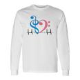 ツートーン 低音記号 ハート Ekg ウェーブ シアン&バブルガム ピンク 長袖Tシャツ ギフトのアイデア