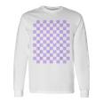 パープルラベンダーチェッカーボード 長袖Tシャツ ギフトのアイデア
