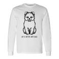 ポメプー シルエット ラインアート 犬がいると人生はもっと楽しい デザイン 長袖Tシャツ ギフトのアイデア