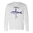 レトロな魚モチーフのガールイラスト シンプルな海風アートデザイン 長袖Tシャツ ギフトのアイデア