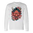 日本の鬼妖怪 悪魔 桜 般若鬼 おに面 長袖Tシャツ ギフトのアイデア