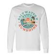 海水と日光 レトロ ビーチ 波 夕日 ヤシの木 長袖Tシャツ ギフトのアイデア