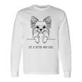 犬と一緒なら人生はもっと良くなる チワワ ラインアート ロングコートチワワ タイプ1 長袖Tシャツ ギフトのアイデア